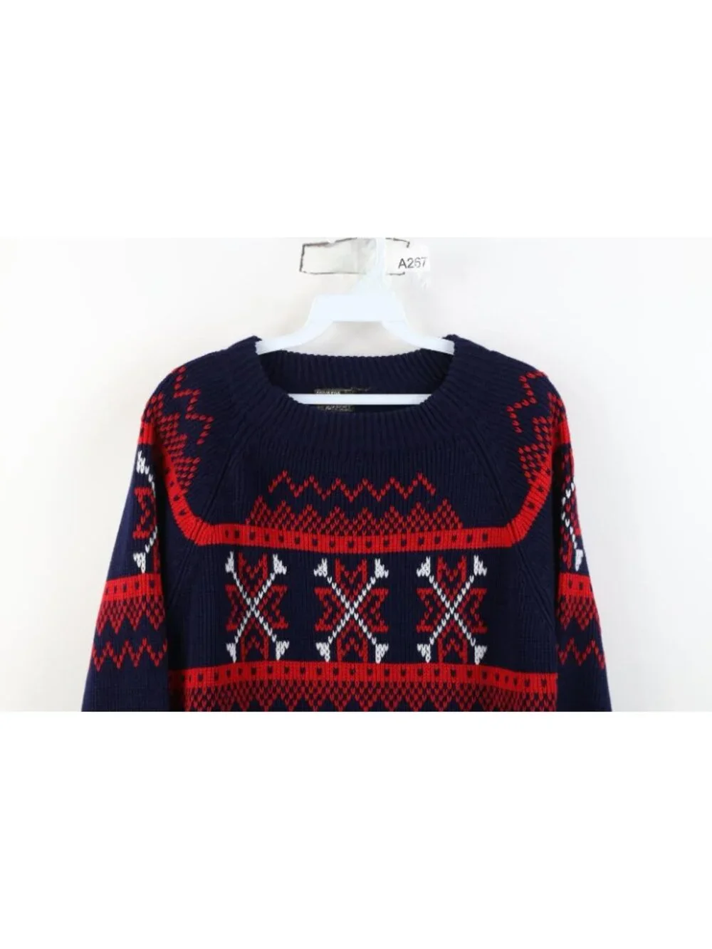 Vintage 70s Streetwear Womens Medium Fair Isle Snowflake Ribbed Knit Sweater